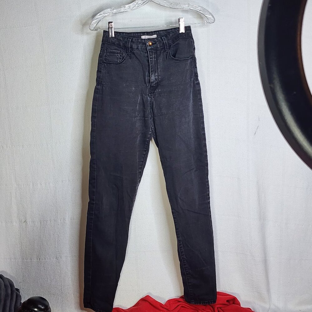 Forever 21 Black Cotton Poly Span High Waist 5 Pocket Stretch Skinny Jeans Sz 25